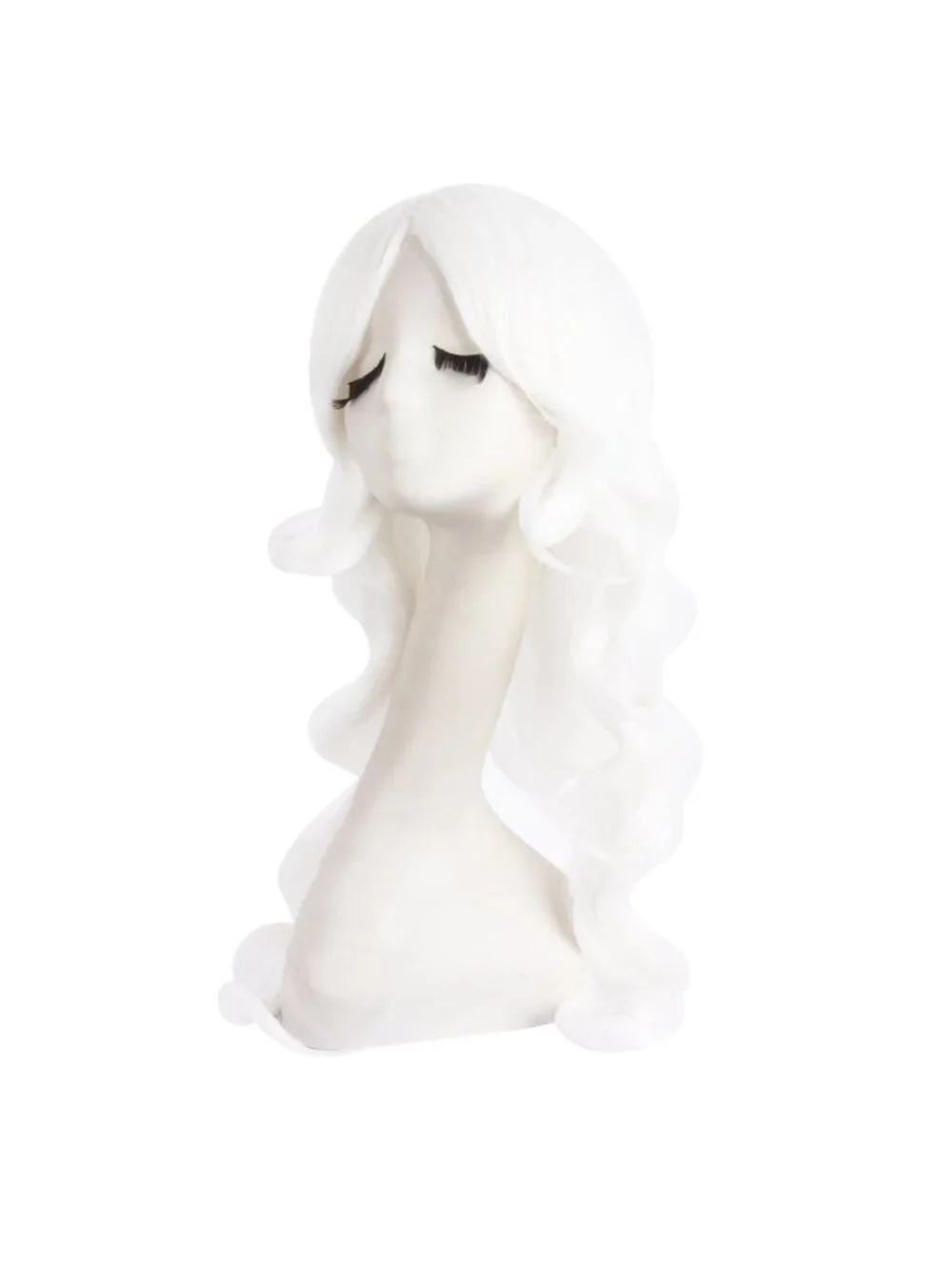 Women's White 24 Inch Synthetic Modern Long Wavy Side Bangs Wigs